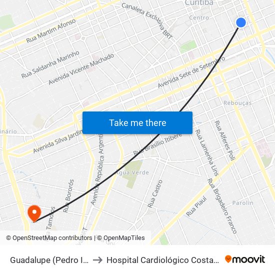 Guadalupe (Pedro Ivo) to Hospital Cardiológico Costantini map