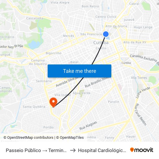 Passeio Público → Terminal Capão Raso to Hospital Cardiológico Costantini map