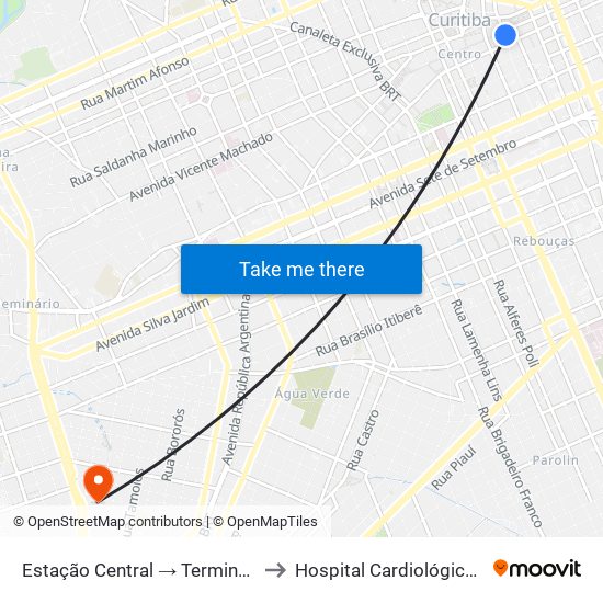 Estação Central → Terminal Capão Raso to Hospital Cardiológico Costantini map