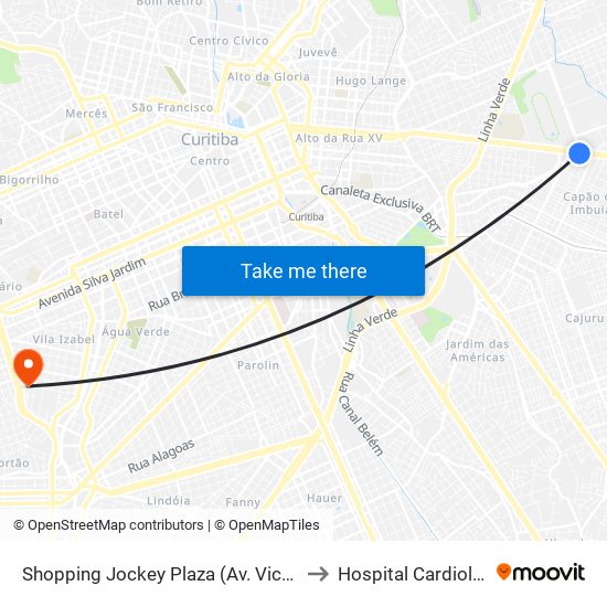 Shopping Jockey Plaza (Av. Victor Ferreira Do Amaral, 2694) to Hospital Cardiológico Costantini map
