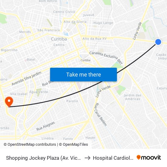 Shopping Jockey Plaza (Av. Victor Ferreira Do Amaral, 2300) to Hospital Cardiológico Costantini map
