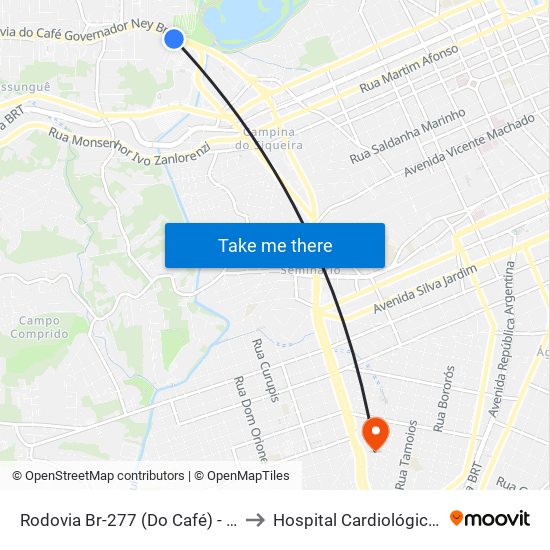 Rodovia Br-277 (Do Café) - Parque Barigui to Hospital Cardiológico Costantini map