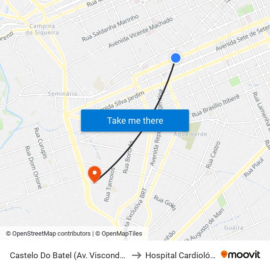 Castelo Do Batel (Av. Visconde De Guarapuava, 4610) to Hospital Cardiológico Costantini map