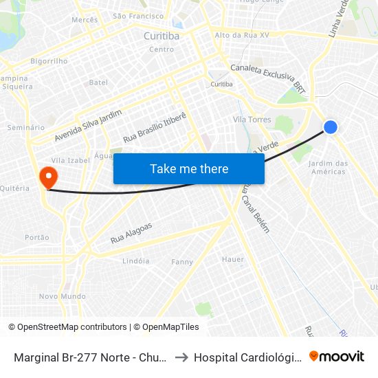 Marginal Br-277 Norte - Churrascaria Marumbi to Hospital Cardiológico Costantini map