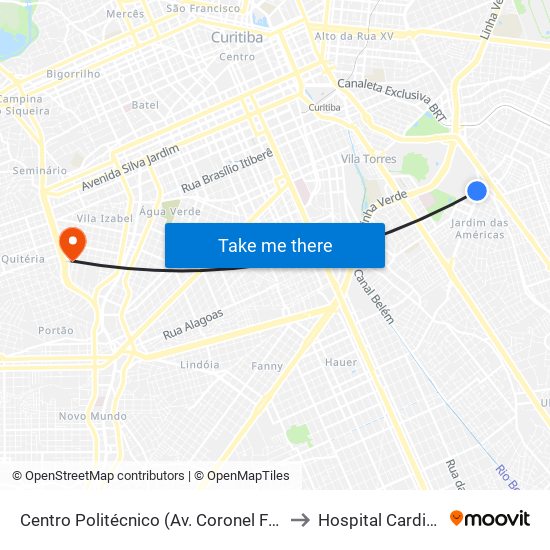 Centro Politécnico (Av. Coronel Francisco Heráclito Dos Santos, 400) to Hospital Cardiológico Costantini map