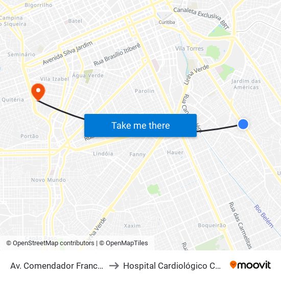 Av. Comendador Franco, 4485 to Hospital Cardiológico Costantini map