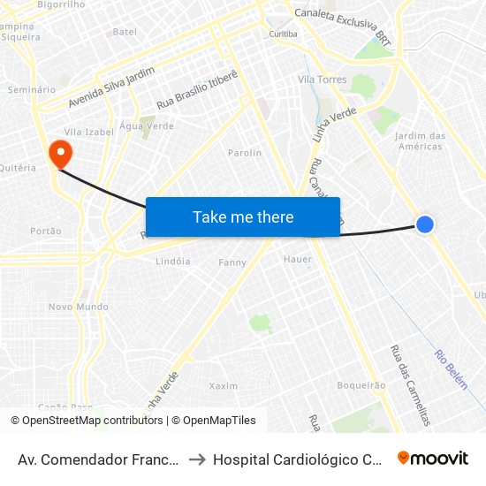 Av. Comendador Franco, 4700 to Hospital Cardiológico Costantini map