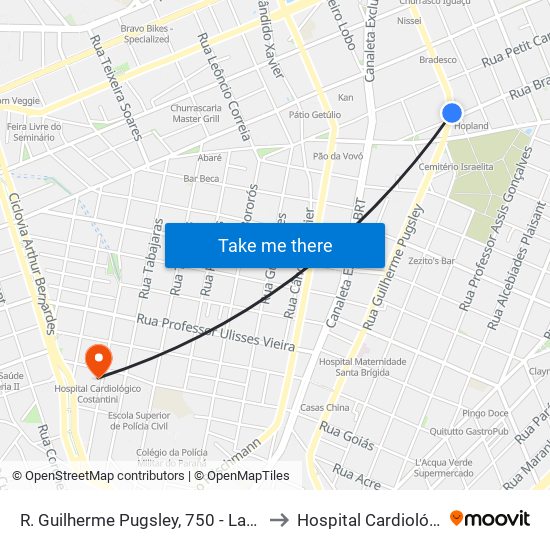 R. Guilherme Pugsley, 750 - Largo Doutor Acir Mullinari to Hospital Cardiológico Costantini map