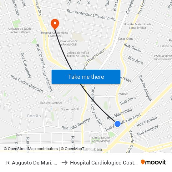 R. Augusto De Mari, 3865 to Hospital Cardiológico Costantini map