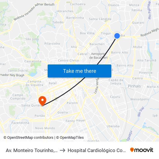 Av. Monteiro Tourinho, 1599 to Hospital Cardiológico Costantini map