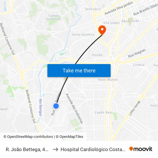 R. João Bettega, 4701 to Hospital Cardiológico Costantini map