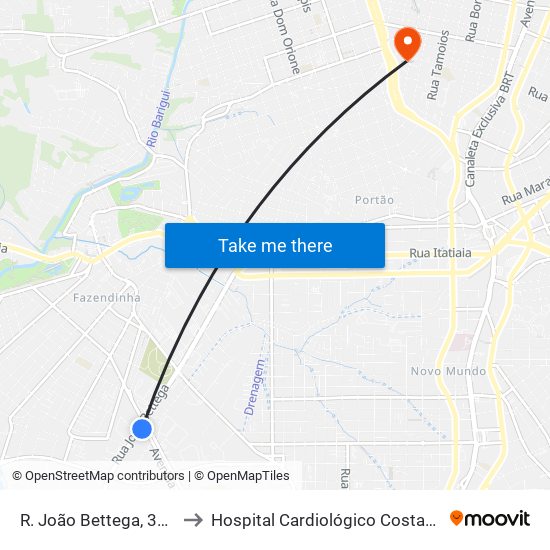 R. João Bettega, 3291 to Hospital Cardiológico Costantini map