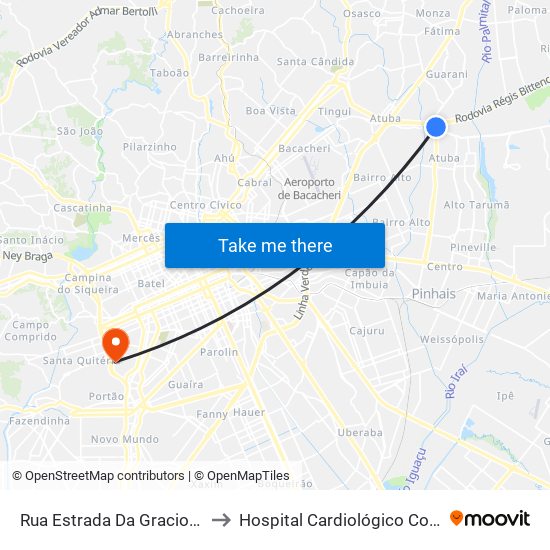 Rua Estrada Da Graciosa, 317 to Hospital Cardiológico Costantini map