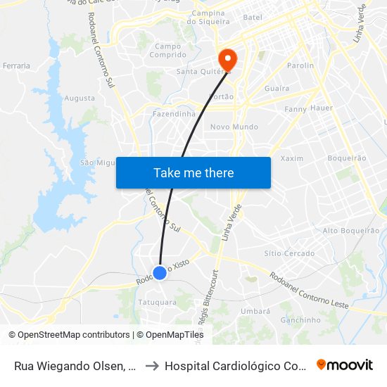 Rua Wiegando Olsen, 11995 to Hospital Cardiológico Costantini map