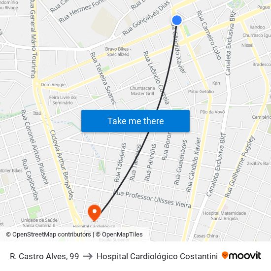 R. Castro Alves, 99 to Hospital Cardiológico Costantini map