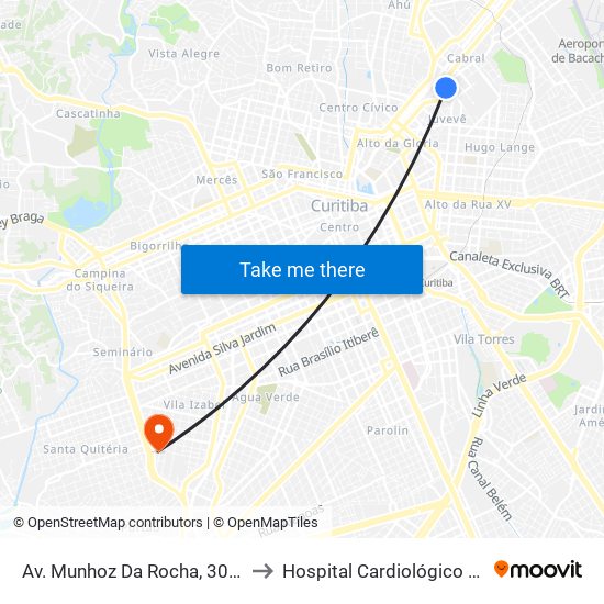 Av. Munhoz Da Rocha, 303 (Comec) to Hospital Cardiológico Costantini map