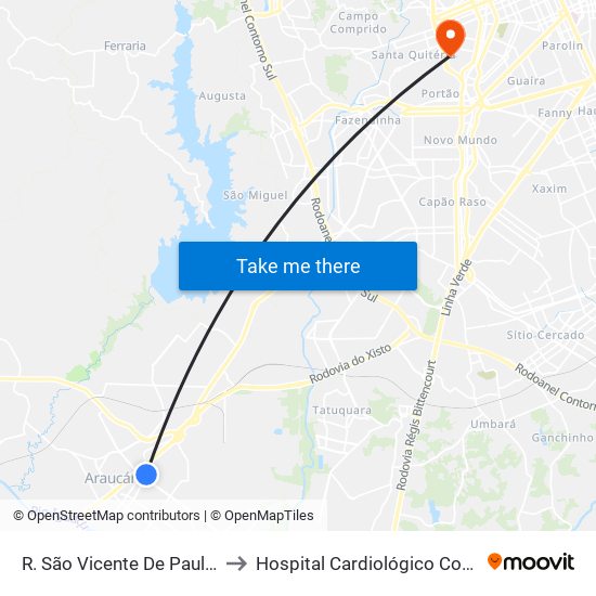 R. São Vicente De Paulo, 822 to Hospital Cardiológico Costantini map