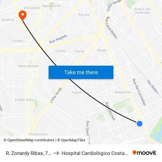 R. Zonardy Ribas, 750 to Hospital Cardiológico Costantini map