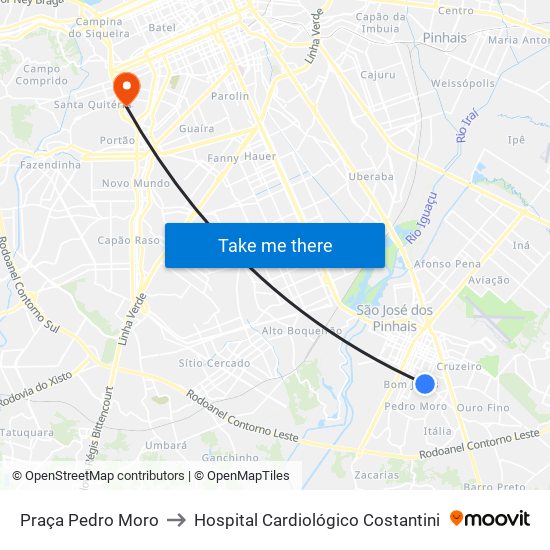 Praça Pedro Moro to Hospital Cardiológico Costantini map