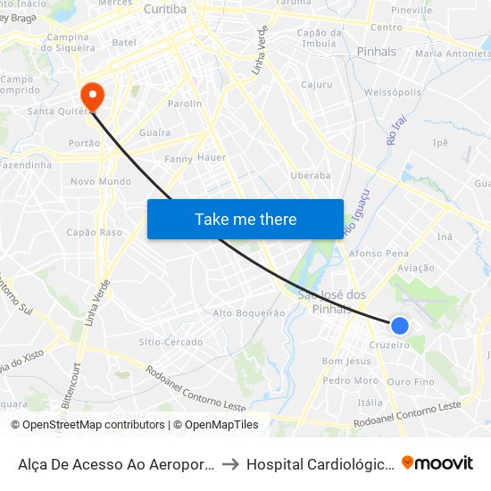 Alça De Acesso Ao Aeroporto Afonso Pena to Hospital Cardiológico Costantini map