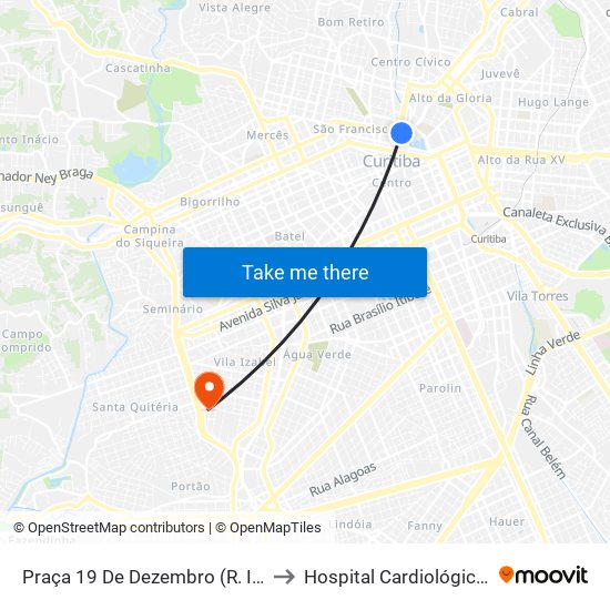 Praça 19 De Dezembro (R. Inácio Lustosa) to Hospital Cardiológico Costantini map