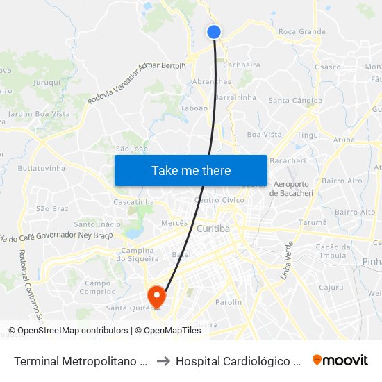 Terminal Metropolitano Cachoeira to Hospital Cardiológico Costantini map