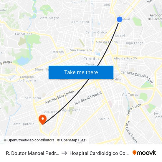 R. Doutor Manoel Pedro, 315 to Hospital Cardiológico Costantini map