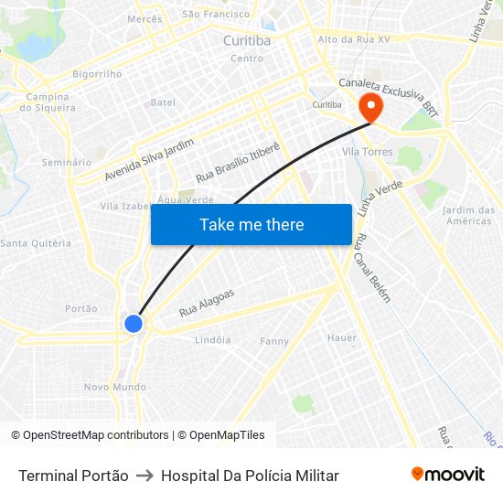 Terminal Portão to Hospital Da Polícia Militar map