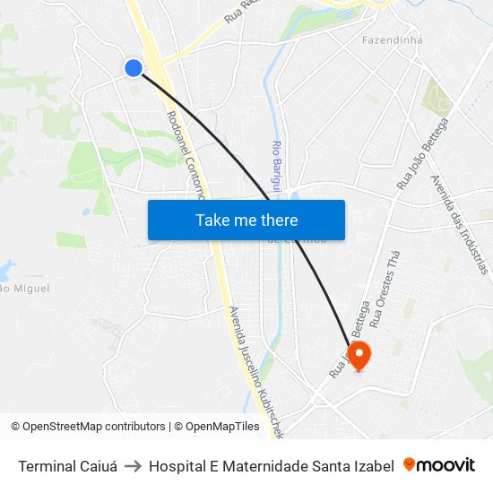 Terminal Caiuá to Hospital E Maternidade Santa Izabel map