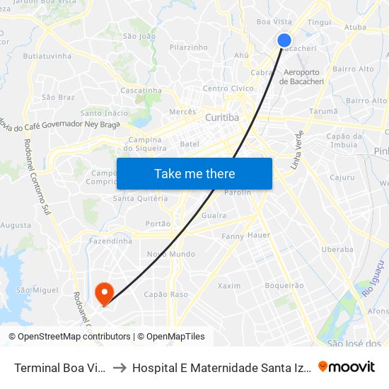 Terminal Boa Vista to Hospital E Maternidade Santa Izabel map