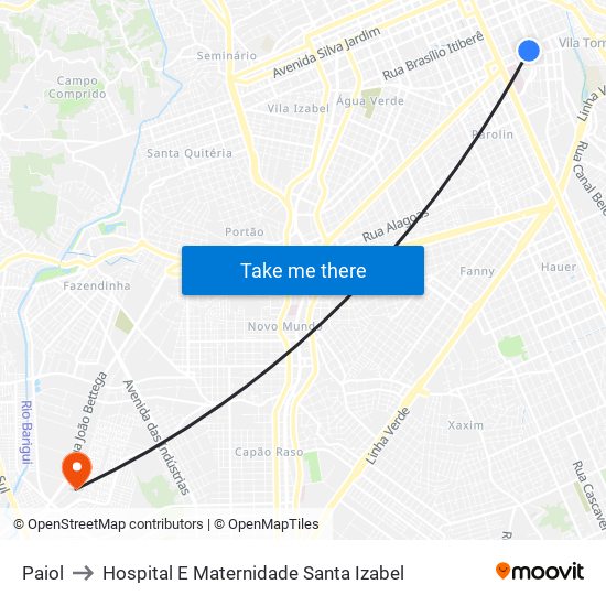 Paiol to Hospital E Maternidade Santa Izabel map