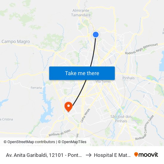 Av. Anita Garibaldi, 12101 - Ponto De Integração Temporal (Desembarque) to Hospital E Maternidade Santa Izabel map