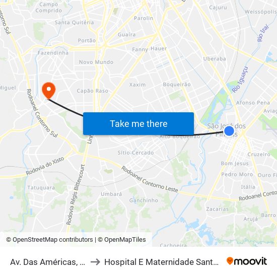 Av. Das Américas, 1111 to Hospital E Maternidade Santa Izabel map