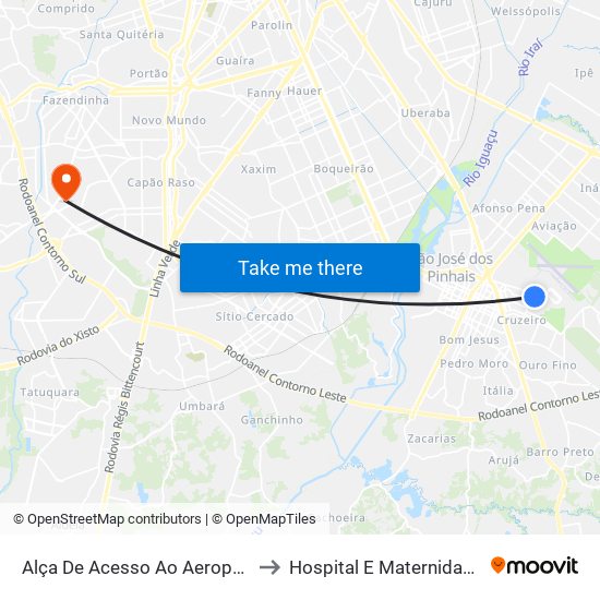 Alça De Acesso Ao Aeroporto Afonso Pena to Hospital E Maternidade Santa Izabel map