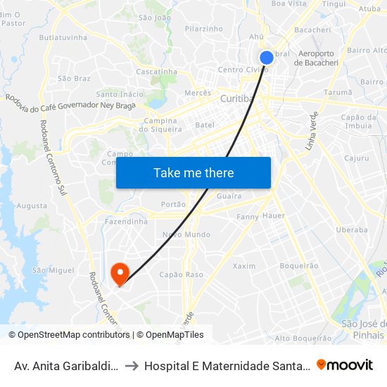 Av. Anita Garibaldi, 300 to Hospital E Maternidade Santa Izabel map