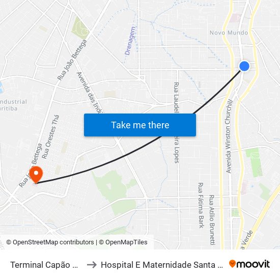 Terminal Capão Raso to Hospital E Maternidade Santa Izabel map