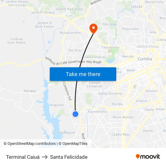 Terminal Caiuá to Santa Felicidade map