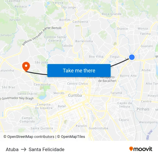 Atuba to Santa Felicidade map