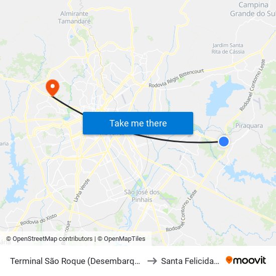 Terminal São Roque (Desembarque) to Santa Felicidade map