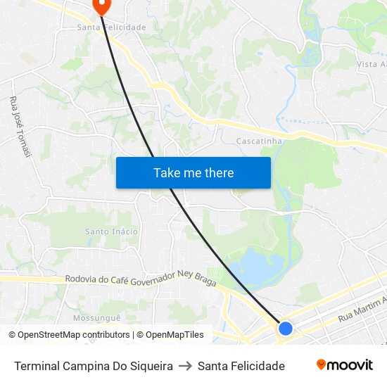 Terminal Campina Do Siqueira to Santa Felicidade map