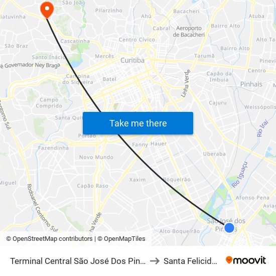 Terminal Central São José Dos Pinhais to Santa Felicidade map