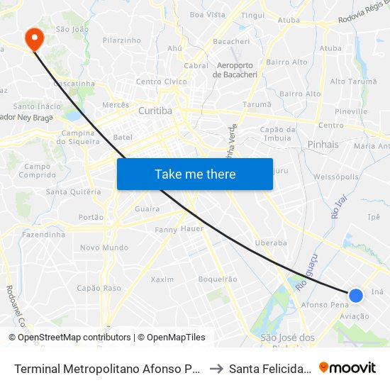 Terminal Metropolitano Afonso Pena to Santa Felicidade map