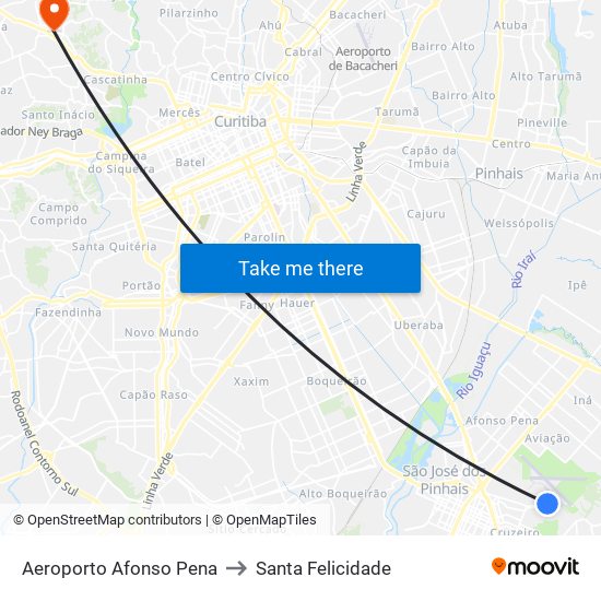 Aeroporto Afonso Pena to Santa Felicidade map