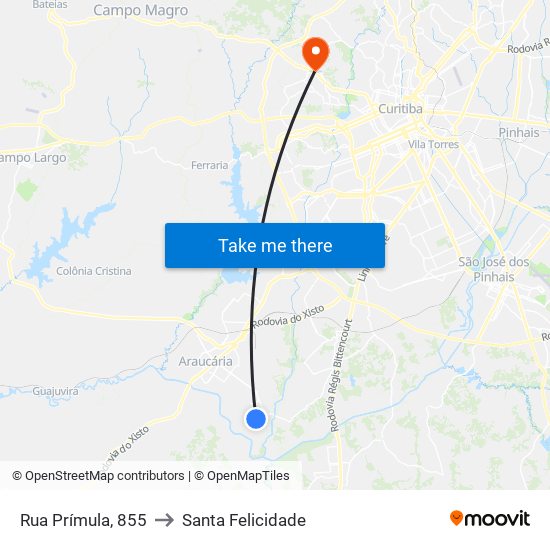 Rua Prímula, 855 to Santa Felicidade map