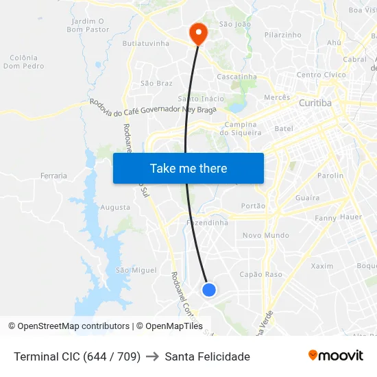 Terminal CIC (644 / 709) to Santa Felicidade map