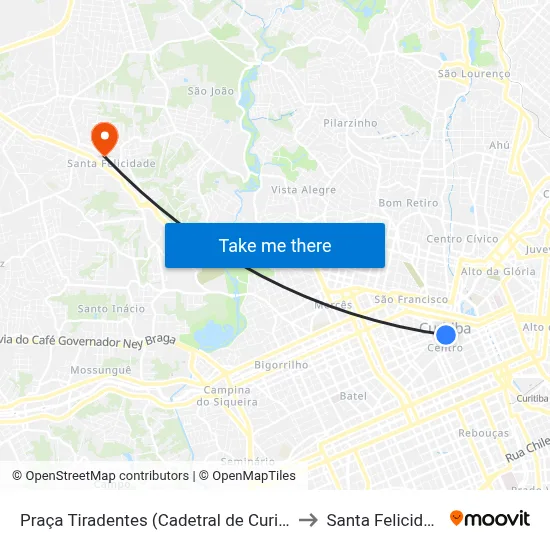 Praça Tiradentes (Cadetral de Curitiba) to Santa Felicidade map