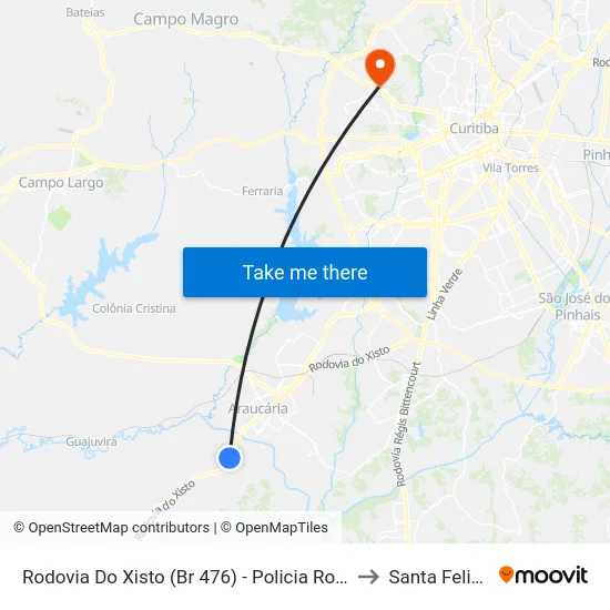 Rodovia Do Xisto (Br 476) - Policia Rodoviária Federal to Santa Felicidade map