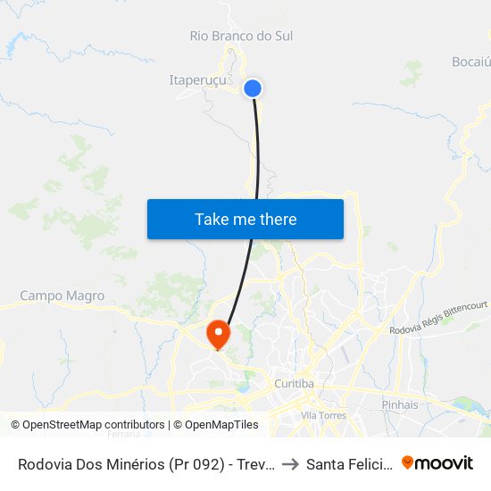 Rodovia Dos Minérios (Pr 092) - Trevo Itaperuçu to Santa Felicidade map