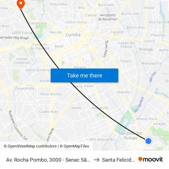 Av. Rocha Pombo, 3000 - Senac São José to Santa Felicidade map