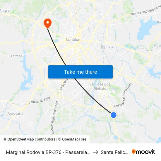 Marginal Rodovia BR-376 - Passarela Barro Preto to Santa Felicidade map